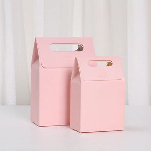 Pink paper gift box set with handles and semicircular flip lids in two sizes