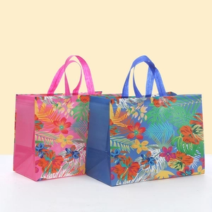 Bolsa de Regalo de Tela No Tejida Laminada Con Estampado de Flores de Hibisco Tropical Bolso de Compras Impermeable para Playa Fiesta Viaje Mujer
