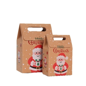 Christmas Kraft paper gift boxes with cartoon Santa and handles in two sizes