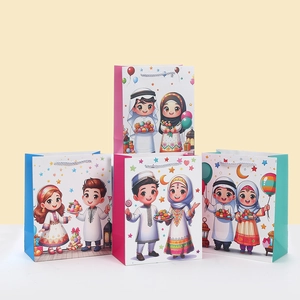 Muslim Eid Mubarak Gift Paper Bag Cartoon Middle Eastern Ramadan Handheld Gift Pouch With Handle Party Favor Supplies
