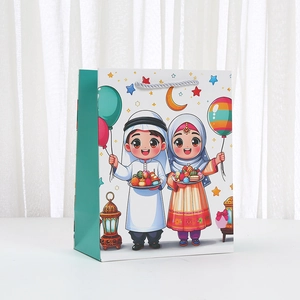 Middle East Moon Festival gift paper bag with cartoon characters and silver rope handles