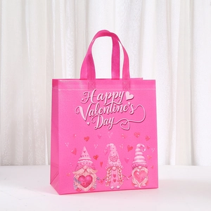 Sac cadeau rose pour la Saint-Valentin avec gnomes mignons et motifs de cœurs
