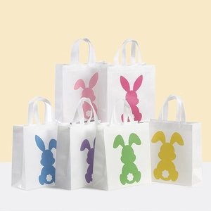 Easter Rabbit Print Non-woven Gift Bags Waterproof Portable Tote Bags For Party Favors Shopping Storage Cartoon Gift Bag