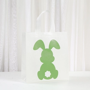 Reusable non-woven shopping bag with a green bunny silhouette and floral tail accent