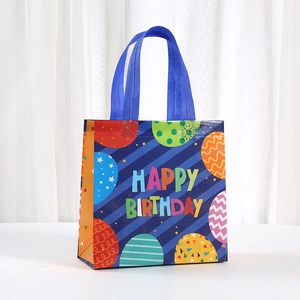 Foldable non-woven gift bag with Happy Birthday print and colorful balloons