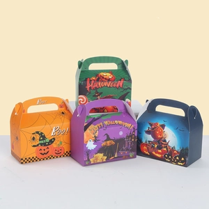 Halloween Gift Boxes White Cardboard Pumpkin Ghost Print Candy Boxes For Party Cake Dessert Packaging Portable Handles