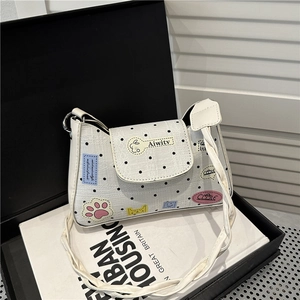 Borsa a Tracolla da Donna a Pois in Pelle PU Con Toppe a Cartone Animato Piccola Borsa Quadrata Casual Messenger Moda di Strada