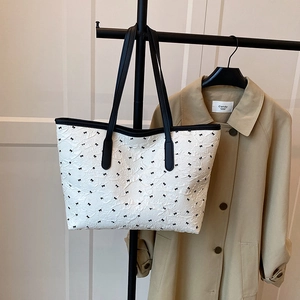 Damen Süße Schleife Druck Tragetasche Große Kapazität Knitteroptik Umhängetasche Pendler Mode Lässig Vielseitige Handtasche