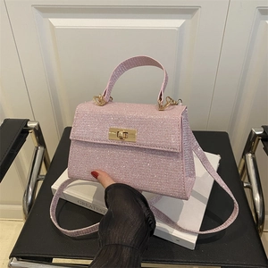 Sac à Épaule en Cuir PU Pailleté pour Femmes Mini Sac Carré en Bandoulière Avec Fermoir en Métal pour Fête Banquet