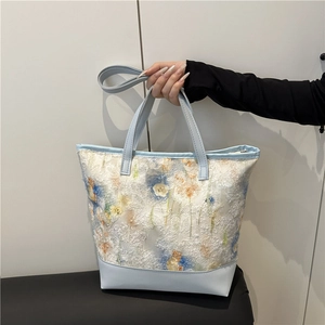 Sac Fourre-Tout pour Femme en Dentelle Florale à Grande Capacité en Cuir Synthétique Patchwork Sac à Épaule Décontracté pour le Quotidien