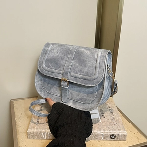 Vintage PU Leather Saddle Bag For Women Distressed Texture Flap Shoulder Crossbody Bag With Adjustable Strap Casual Tote