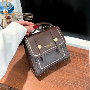 Women Vintage PU Leather Backpack Fashion Multi-way Handbag Square College Style Travel Shoulder Bag With Metal Buckle