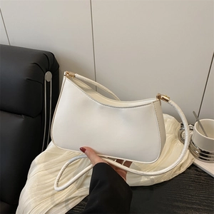 Women Minimalist PU Leather Underarm Bag Fashion Solid Color Shoulder Bag Gold Hardware Hobo Handbag Daily Casual Bag