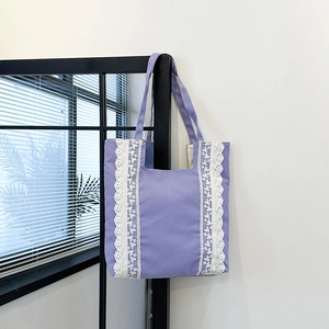 Sac Cabas en Toile pour Femme Avec Bordure en Dentelle Blanche Grande Capacité Sac à Épaule Style Pastoral Japonais