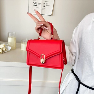 Women Minimalist PU Leather Small Square Bag Golden Metal Lock Fashion Commute Shoulder Crossbody Bag Top Handle Purse