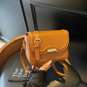 Women Vintage PU Leather Small Square Crossbody Bag Minimalist Fashion Shoulder Bag With Golden Cylindrical Lock Casual Satchel