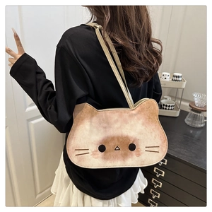 Detail of creative bread cat tote bag with gradient dye and soft shoulder straps