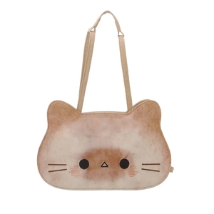 Cute cat-shaped shoulder bag in beige and brown gradient with 3D ears and cartoon face