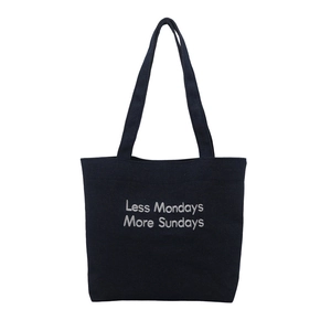 Navy canvas tote bag with 'Less Mondays More Sundays' embroidery for daily commute