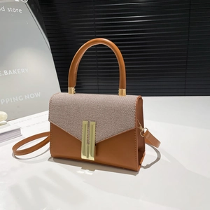 Women Retro Patchwork Small Square Bag PU Leather Weaving Texture Crossbody Handbag With Metal Lock Contrast Color Daily Bag