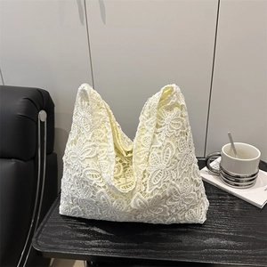 Élégant Sac Cabas en Dentelle Florale d'Été pour Femmes Grande Capacité Style Pastoral Frais Crochet Ajouré Sac à Épaule Blanc Plage