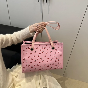 Sac fourre-tout rose à motif cerise avec bandoulière et poignées pour la mode actuelle