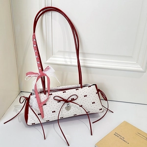 Süße Unterarmtasche mit Schleifendruck PU Leder Spitze Schleifenband Herzanhänger Japanischer Stil Damen Umhängetasche Mode Handtasche
