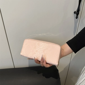 Portefeuille Long en Cuir PU pour Femmes Pochette Tendance Motif Serpent Avec Fermeture Éclair en Métal Doré Porte-Cartes Grande Capacité pour le Quotidien