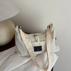 Japanese Style Simple Nylon Hobo Shoulder Bag For Women Casual Solid Color Half Moon Dumpling Bag With Adjustable Strap