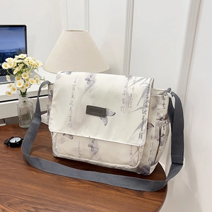 Women's Chinese Style Butterfly Calligraphy Print Crossbody Messenger Bag Large Capacity Nylon Shoulder Bag For Students