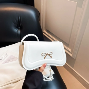 Women Sweet Bowknot PU Leather Shoulder Bag Casual Solid Color Square Crossbody Bag With Metal Buckle Knotted Strap