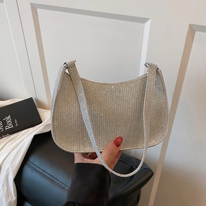 Fashion Women Glitter Sequins Hobo Bag Underarm Bag Party Wedding PU Leather Small Handbag For Daily And Evening Events