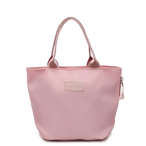 Rosa Mini-Nylon-Tragetasche mit FASHION-Label und Griffen für den Sommer-Freizeitlook