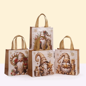 Christmas Non-Woven Gift Bag Laminated Waterproof Gnome Pattern Party Favors Handbag Gold Champagne Candy Packaging Tote Bag