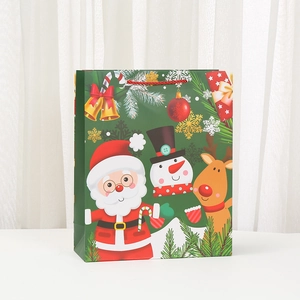 Christmas Santa Claus gift paper bag with cartoon snowmen and reindeer prints