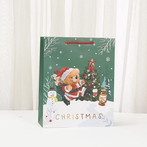 Sac cadeau de Noël vert avec ours en peluche et motifs de fêtes festifs