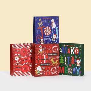 Christmas Cartoon Paper Gift Bags With Rope Handles Santa Claus Reindeer Patterns Festive Tote Bags For Holiday Party Favors