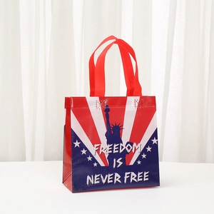 Detail of waterproof Independence Day gift bag featuring Statue of Liberty and stars