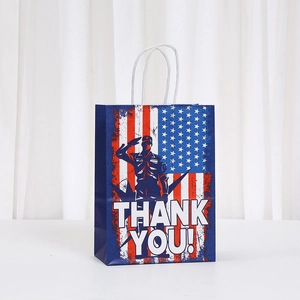 Detail of kraft paper gift bag with patriotic design and Thank You message printed