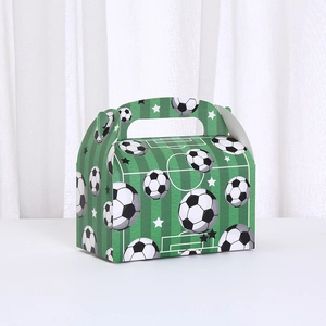 Soccer themed gift box with green stripes and handle for muffins and treats