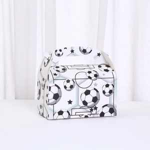 Portable football pattern pastry box with sturdy handle for sports themed birthday parties