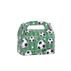 Soccer themed gift box with green lawn design and football patterns for snacks and cakes