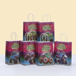 Monster Truck Birthday Gift Bags With Handles Kraft Paper Party Favor Bags For Boys Racing Car Theme Celebration Packaging