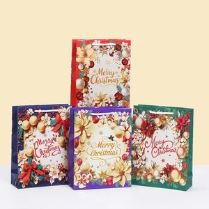 Christmas Gift Bags With Handles Copperplate Paper Merry Christmas Floral Print Festive Candy Gift Wrap Holiday Party
