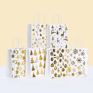 White Gold Christmas Gift Bag Gold Foil Cardstock Paper Bag With Rope Handle For Party Favor Candy Shopping Gift Wrap