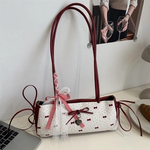 Contrast color large capacity underarm bag with bowknot and heart pendant
