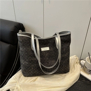 Minimalist large grey polka dot tote bag with silver handles for women commute