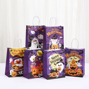 Set of 6 Halloween gift bags with pumpkin and ghost prints and sturdy white handles