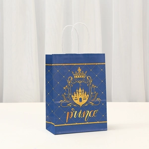 Navy blue prince crown castle gift paper bag with gold foil and white rope handles