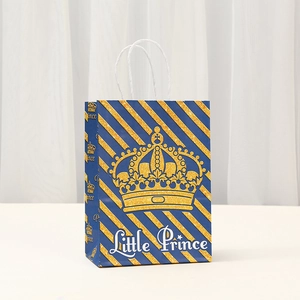 Prince crown theme gift bag with blue and gold stripes and Little Prince lettering